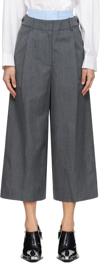 JUUNJ GRAY DOUBLE WAISTED TUCKED TROUSERS