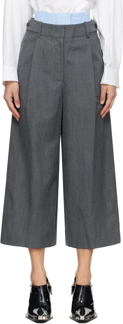 Juunj Gray Double Waisted Tucked Trousers In Grey 3