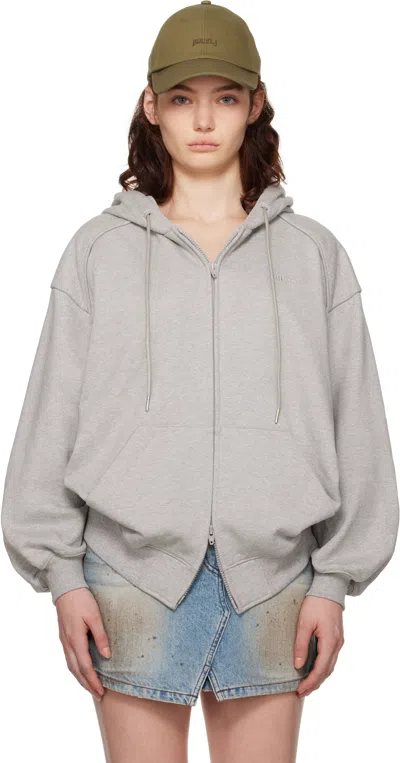 Juunj Gray Lettering Zip-up Hoodie In 3 Grey