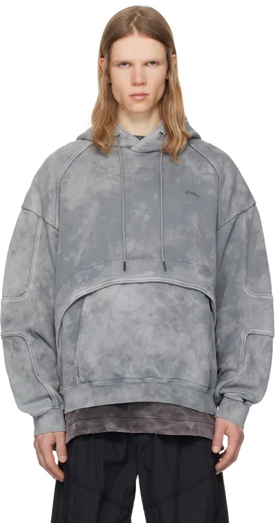 Juunj Gray Racer Patched Dyed Hoodie In Grey