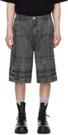 Juunj Gray Washed Long Denim Shorts In Black
