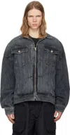 Juunj Gray Zipper Trucker Denim Jacket In Ash