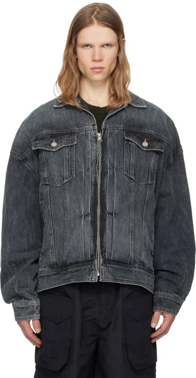 Juunj Gray Zipper Trucker Denim Jacket In Ash