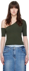 Juunj Ribbed-knit One-shoulder Top In Khaki