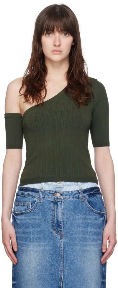 JUUNJ GREEN ONE-SHOULDER T-SHIRT