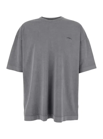 JUUNJ GREY T-SHIRT WITH LOGO EMBROIDERED ON THE FRONT AND PRINT ON THE BACK IN COTTON MAN