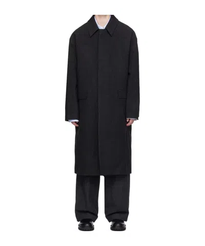 Juunj Halter-length Coat With Herringbone Pattern In Black