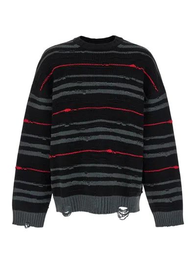 JUUNJ MULTICOLOR STRIPED SWEATER WITH USED EFFECT IN WOOL MAN