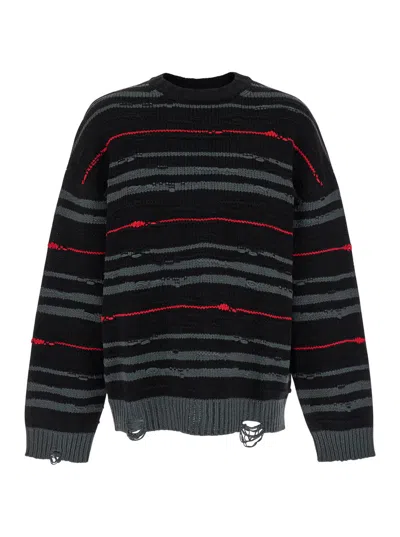JUUNJ MULTICOLOR STRIPED SWEATER WITH USED EFFECT IN WOOL MAN