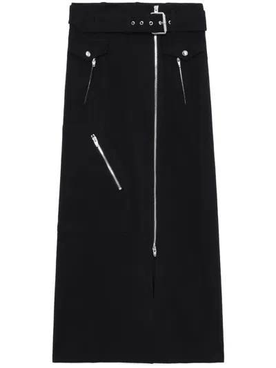Juunj High-waisted Zipped Midi Skirt In Black