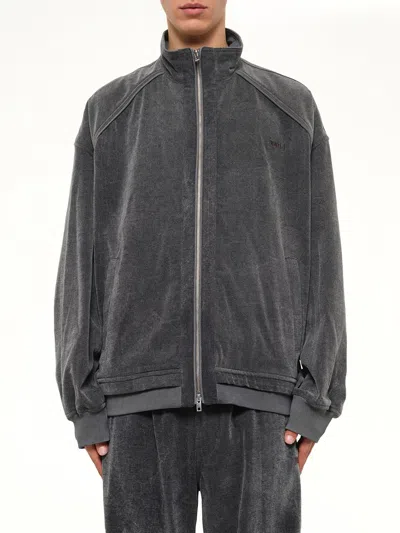 Juunj Highneck Denim Zip-up Jacket In Black