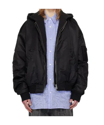 Juunj Hood Detachable Ma-1 Bomber Jacket In Black