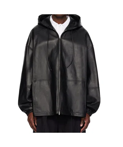JUUNJ HOOD ZIP-UP LEATHER JACKET