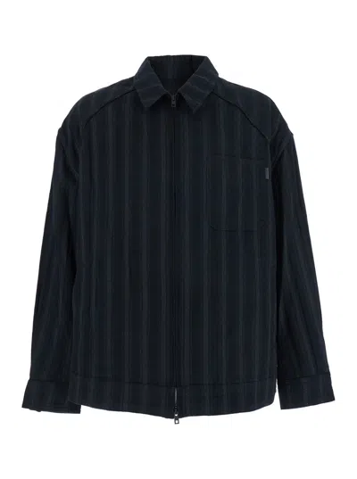Juunj Juun. J Men's Striped Wool-cotton Blend Jacket With Classic Collar In Black