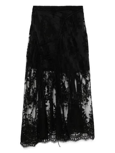 Juunj Lace Shirred Skirt In Black