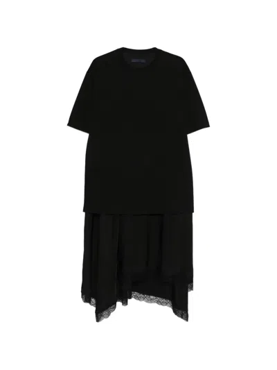 Juunj Lace-trim Panelled Midi Dress In Black