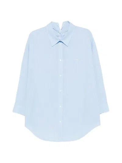 Juunj Lace-up Pinstripe Shirt In Blue