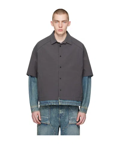 Juunj Laminated Button Shirt In Black
