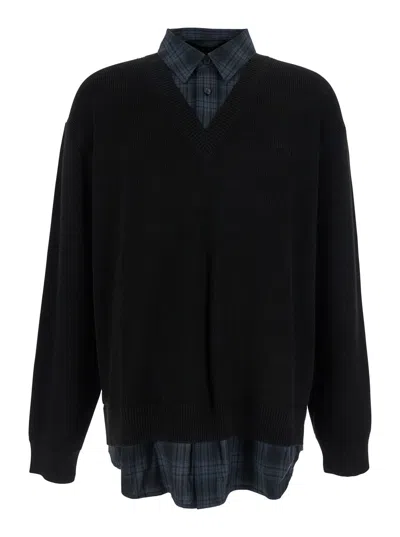 Juunj Juun.j Layered Cotton-wool Blend Sweater In Black