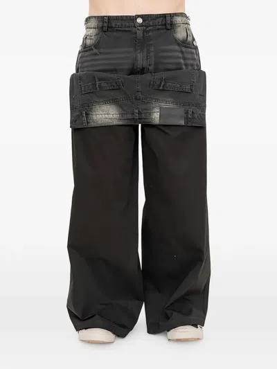 Juunj Layered-detail Wide-leg Trousers In Black