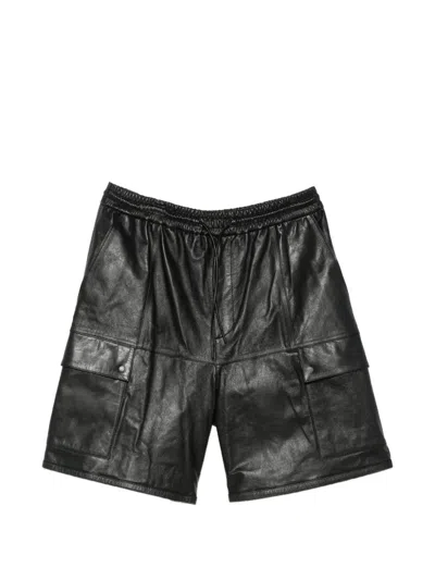 Juunj Leather Cargo Shorts In Black