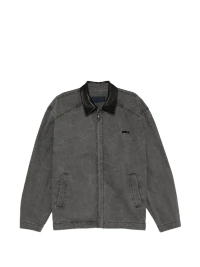 Juunj Leather-collar Zip-up Shirt Jacket In Brown