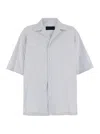 Juunj Blue Bowling Shirt With Cuban Collar And All-over Striped Motif In Blue