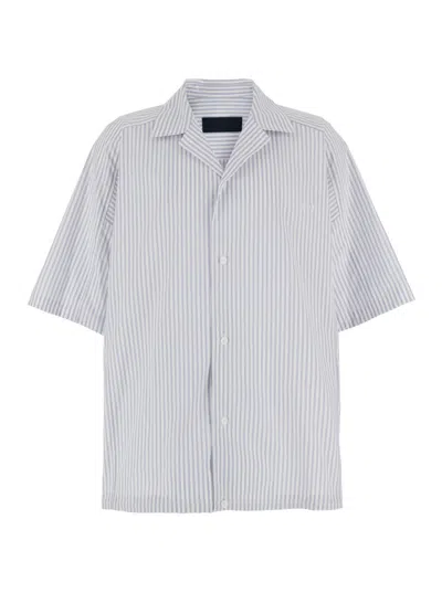 JUUNJ LIGHT BLUE BOWLING SHIRT WITH STRIPED MOTIF