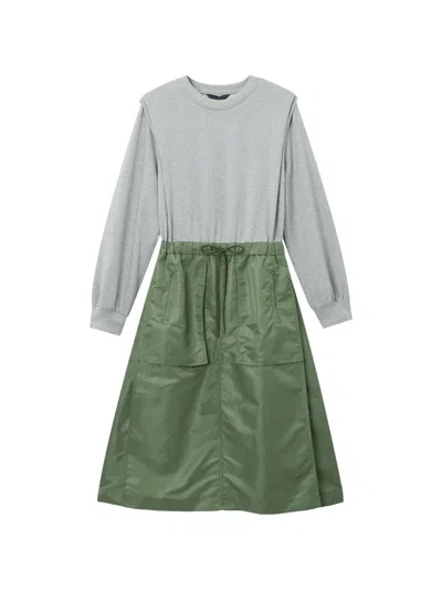 Juunj Long-sleeve Zip-pocket Midi Dress In Gray