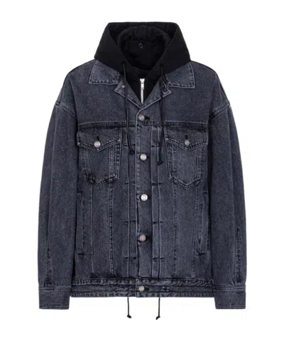 Juunj Long-sleeved Denim Coat In Black