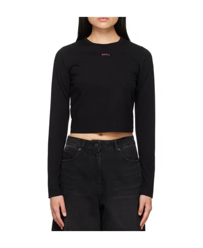 Juunj Long-sleeved Short T-shirt In Black