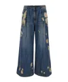 Juunj Oil Washed Distressed Wide Denim Pants In Blue