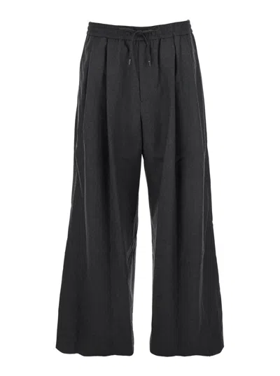 JUUNJ GREY TROUSERS WITH ELASTIC WAIST AND PLEATED DESIGN IN WOOL WOMAN