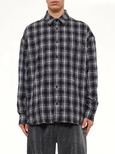 Juunj Mono Needle-fringed Check Loose Fit Shirt In Blue