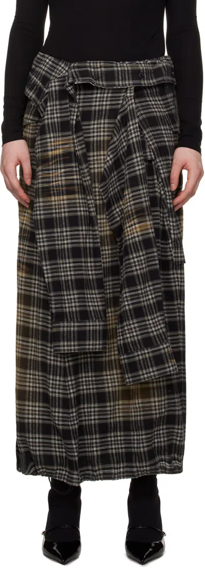 Juunj Multicolor Sleeve Tie Maxi Skirt In 5 Black