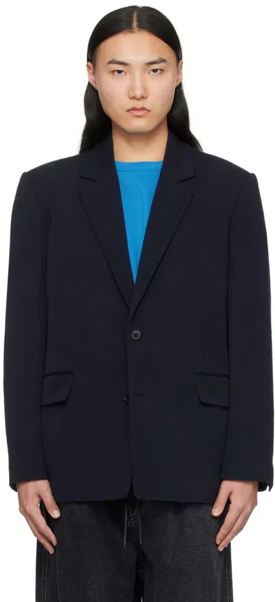 Juunj Navy Notched Lapel Blazer In R Navy