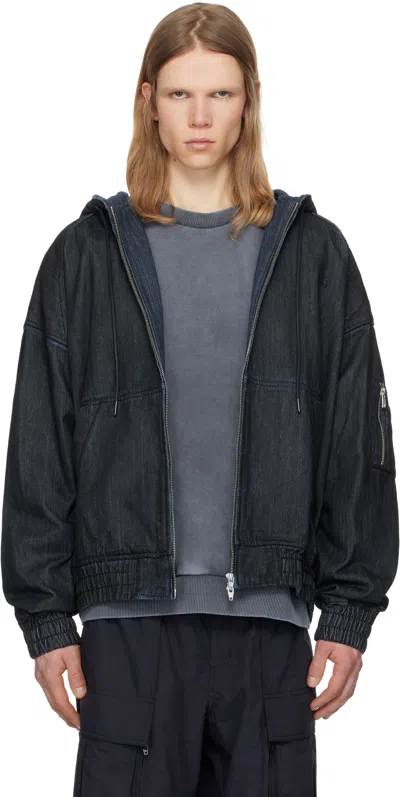 Juunj Navy Work Zip-up Oil Denim Jacket In Blue
