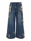 Juunj Oil Washed Distressed Wide Denim Pants In Blue