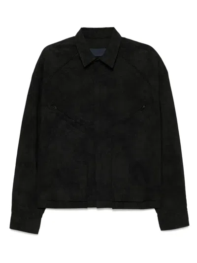 Juunj Painted Striped Shirt Jacket In Black