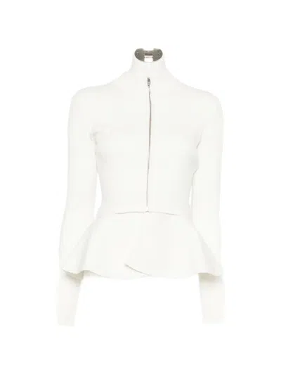 Juunj Peplum Zip-up Cardigan In White