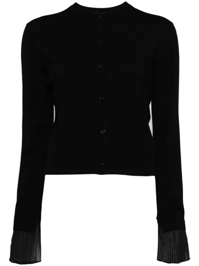 Juunj Pleat-detail Button-up Cardigan In Black