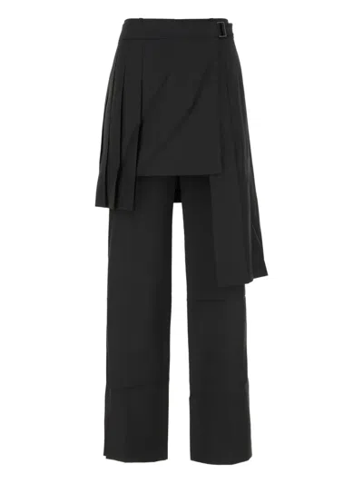 JUUNJ PLEATED OVERLAY-SKIRT DETAIL STRAIGHT TROUSERS