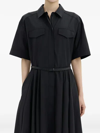 Juunj Pleated Shirt Dress In Black