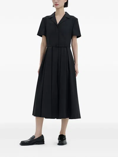 Juunj Pleated Shirt Dress In Black
