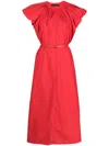 Juunj Puff-sleeve Gathered Midi-dress In Red