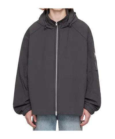 Juunj Right-collar Hooded Casual Jacket In Black