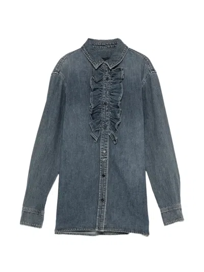 Juunj Ruffled Denim Shirt In Blue