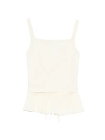 Juunj Ruffled Ribbed Top In White