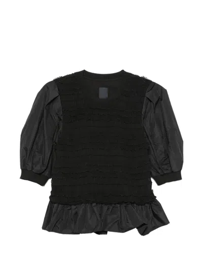 Juunj Ruffled Shirred T-shirt In Black