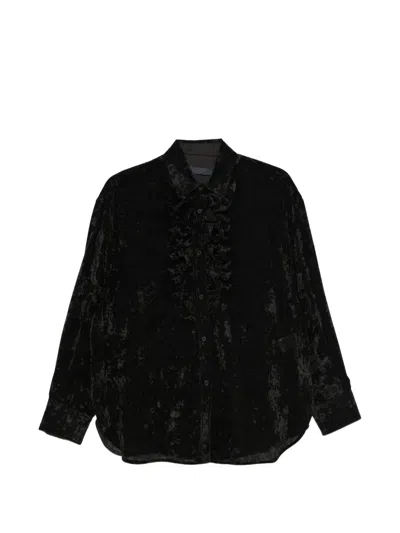Juunj Ruffled Velvet-effect Shirt In Black